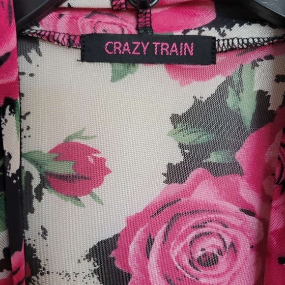 Crazy Train Women's Pink Rose Floral Valentine Sleeveless Mesh Duster Vest - Picture 7 of 7